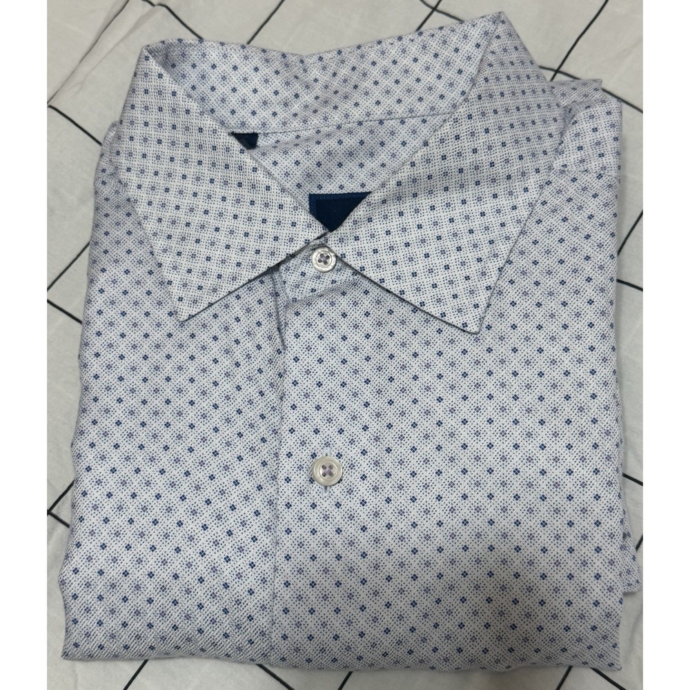 David Donahue Dress Shirt Mens Size L Blue Micro Star Long Sleeve Button Up